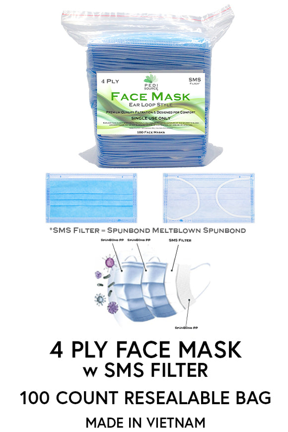 4 Ply Face Mask - CASE 1,000 count / 10 Bags  - WHOLESALE DIRECT PRICING SPECIAL