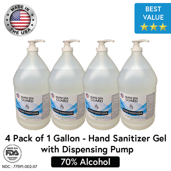 MANI SPA GUARD - 1 Gallon with PUMP - Hand Sanitizer Gel - 4 PACK