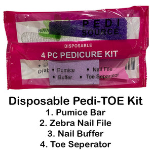 Disposable Pedi-TOE Kit - Pumice, Zebra Nail File, Slim Buffer & Toe Seperator - 200 Kits
