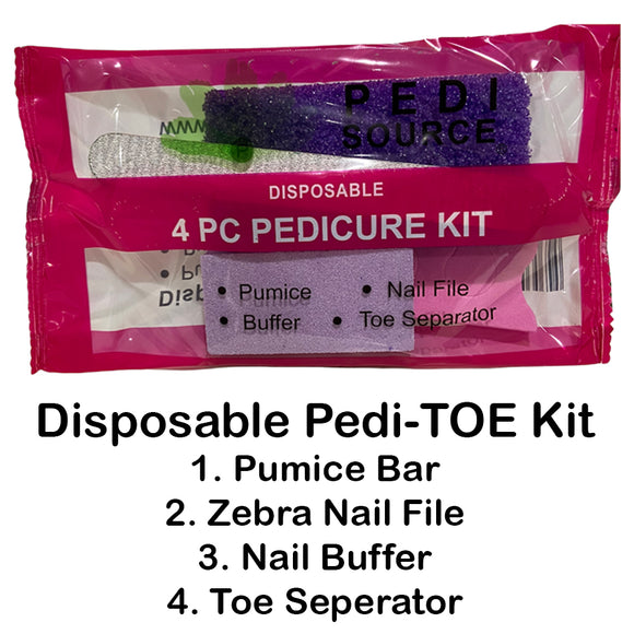 Disposable Pedi-TOE Kit - Pumice, Zebra Nail File, Slim Buffer & Toe Seperator - 200 Kits