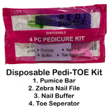 Disposable Pedi-TOE Kit - Pumice, Zebra Nail File, Slim Buffer & Toe Seperator - 200 Kits